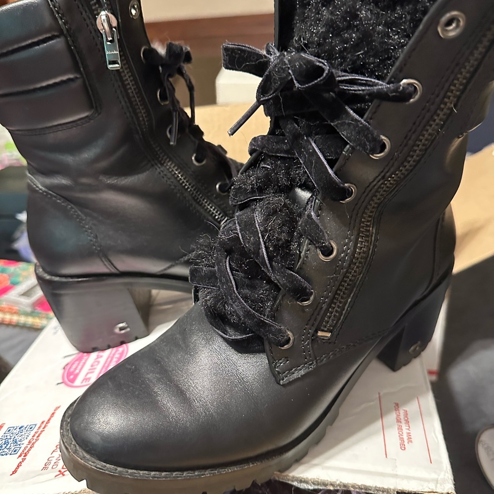 Coach Black Leather Lace-Up Ankle Boots